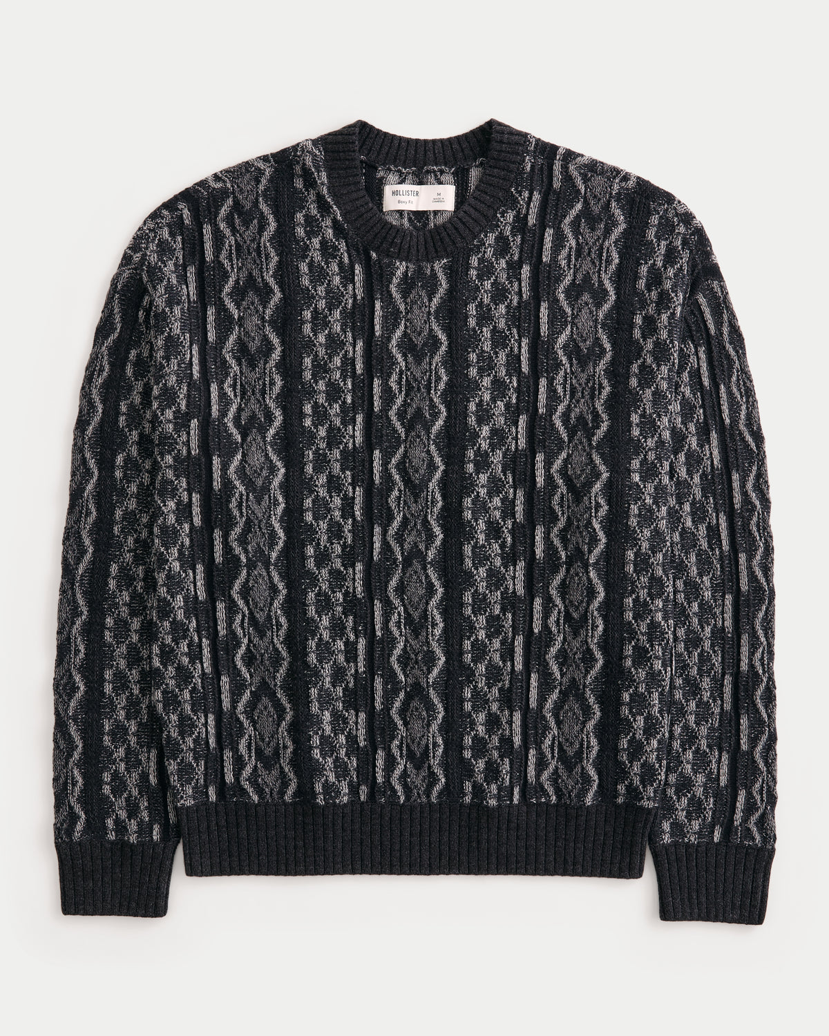 Hollister Boxy Washed Cable-Knit Crew Sweater