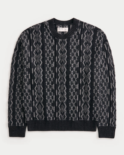 Hollister Boxy Washed Cable-Knit Crew Sweater