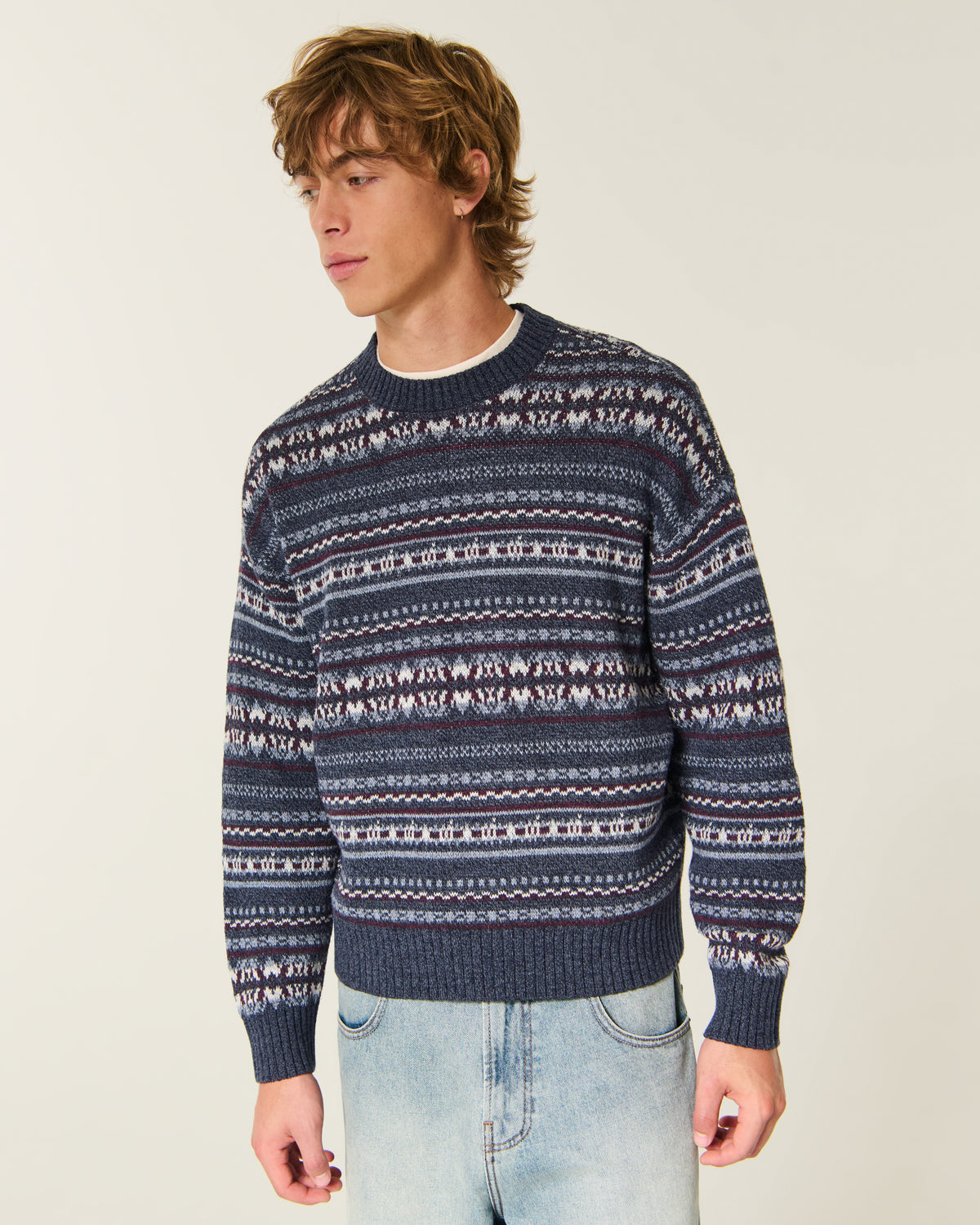 Hollister Boxy Washed Cable-Knit Crew Sweater