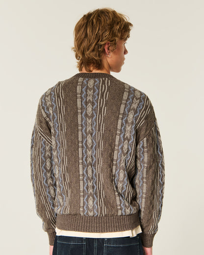 Hollister Boxy Washed Cable-Knit Crew Sweater