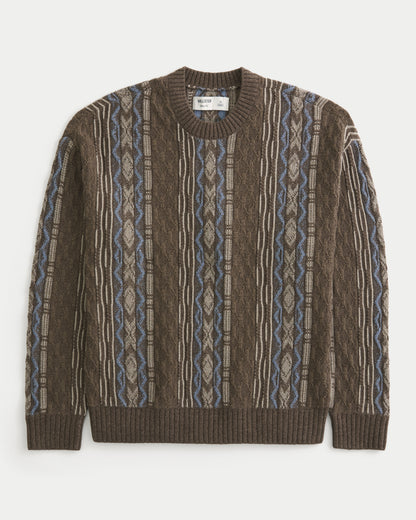 Hollister Boxy Washed Cable-Knit Crew Sweater