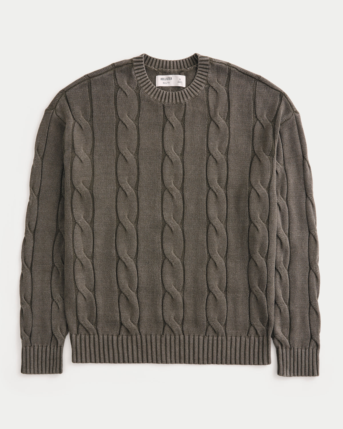 Hollister Boxy Washed Cable-Knit Crew Sweater