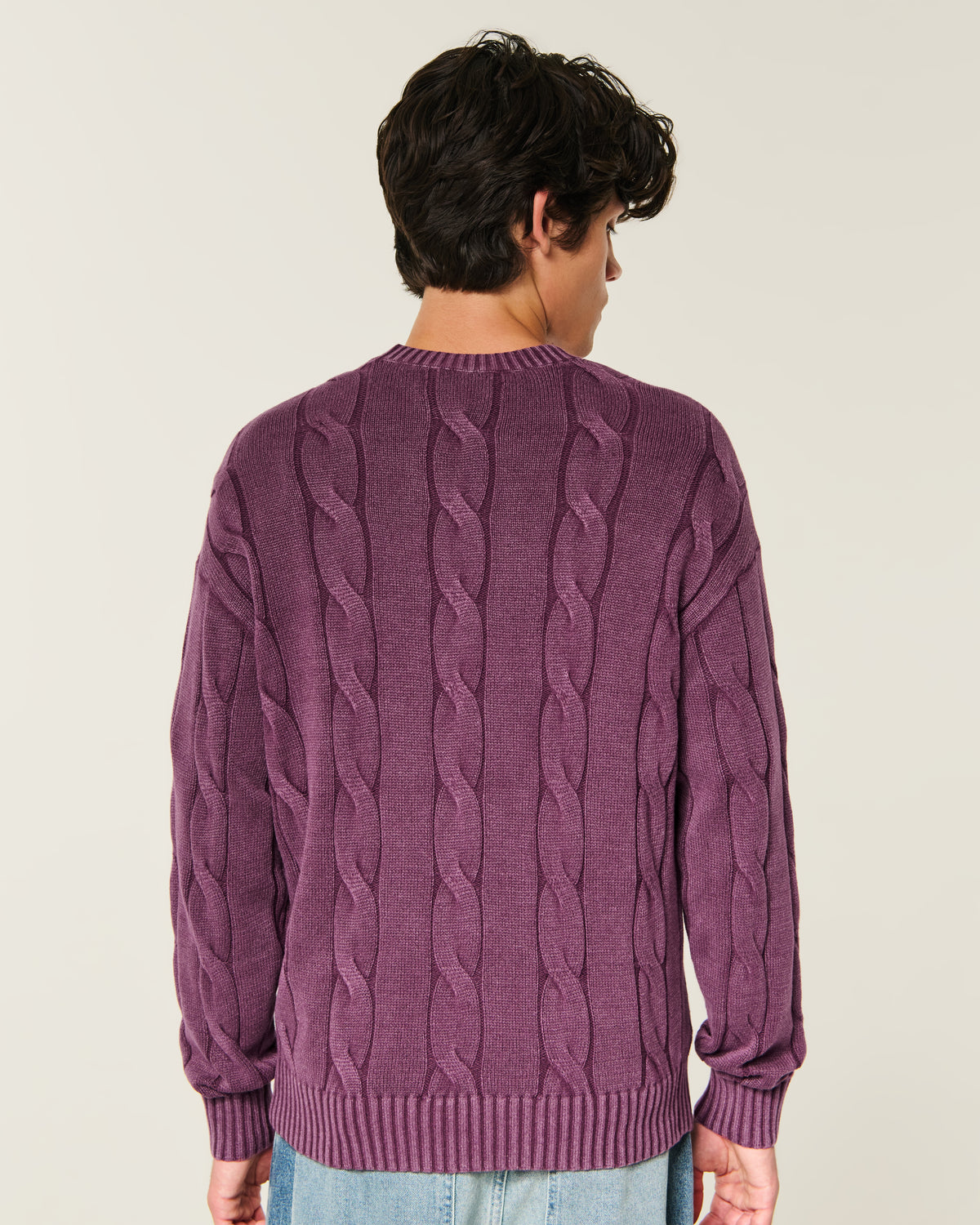 Hollister Boxy Washed Cable-Knit Crew Sweater