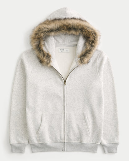 Hollister Hollister Feel Good Faux Fur Trim Zip-Up Hoodie