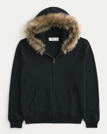 Hollister Hollister Feel Good Faux Fur Trim Zip-Up Hoodie