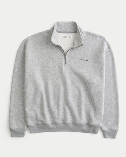 Hollister Hollister Feel Good Boxy Quarter-Zip Logo Sweatshirt