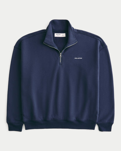 Hollister Hollister Feel Good Boxy Quarter-Zip Logo Sweatshirt