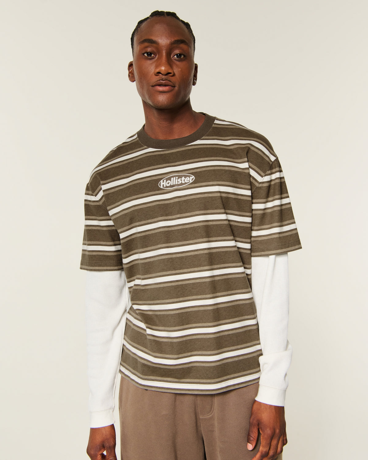 Hollister Boxy Layered 2-in-1 Microthermal Crew T-Shirt