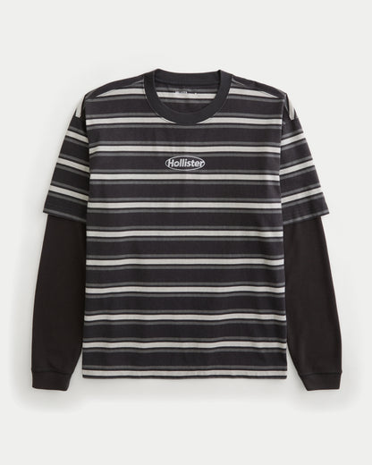 Hollister Boxy Layered 2-in-1 Microthermal Crew T-Shirt