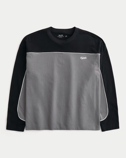 Hollister Boxy Heavyweight Piping Logo Crew T-Shirt
