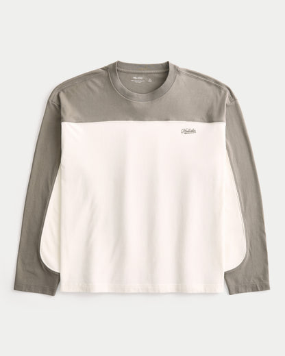 Hollister Boxy Heavyweight Piping Logo Crew T-Shirt
