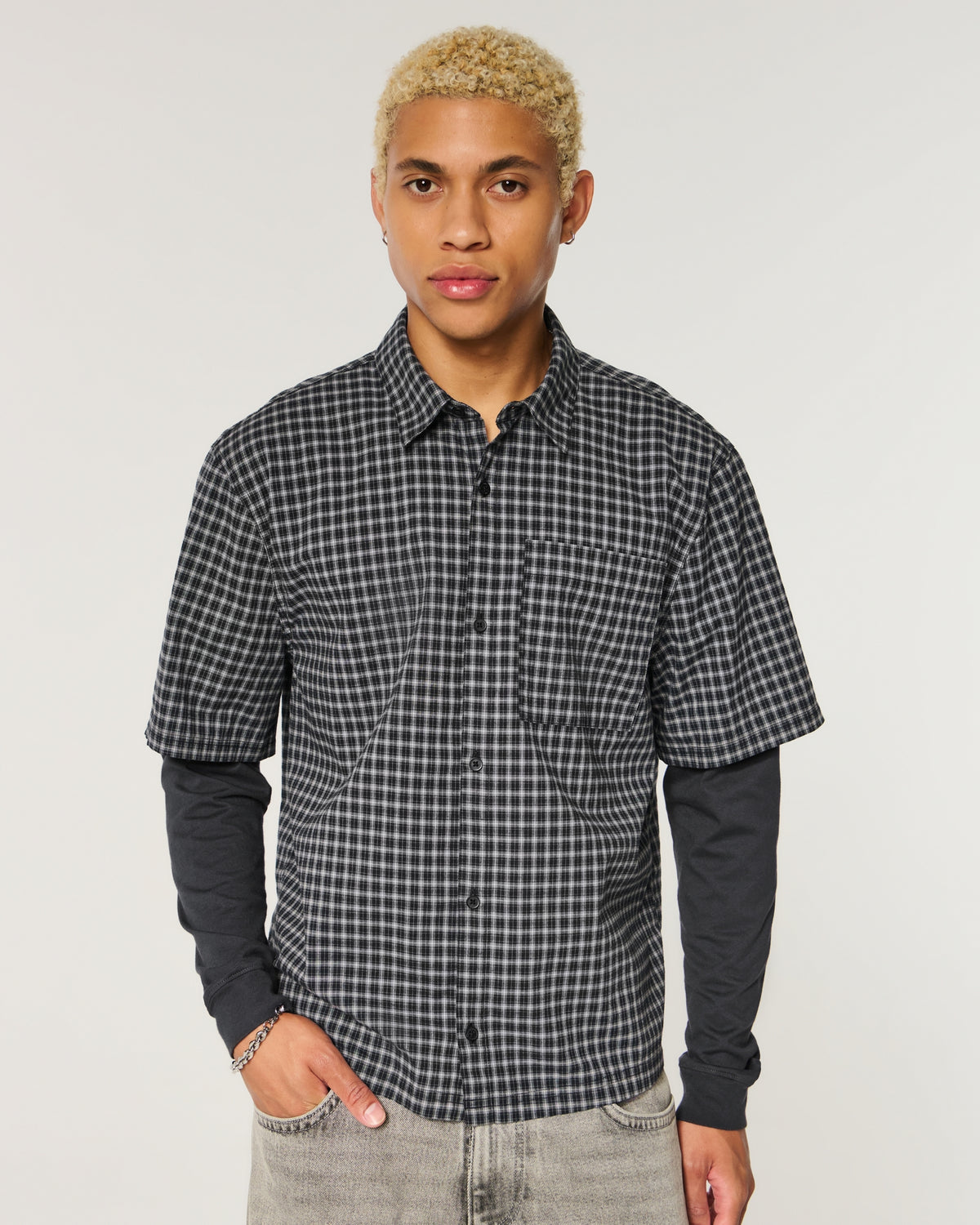 Hollister Boxy Button-Through Layered 2-in-1 Shirt