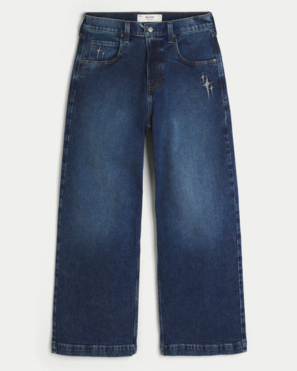 Hollister Star Embroidery Super Baggy Jeans