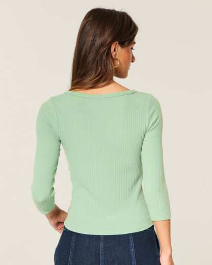 Hollister Textural Three-Quarter Sleeve V-Neck Top