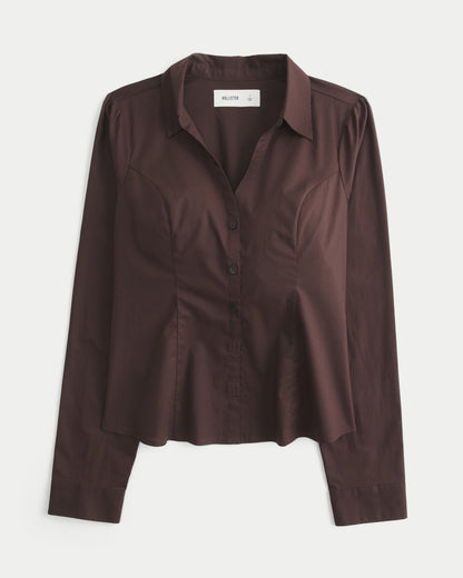 Hollister Hollister Ciara Long-Sleeve Satin Tie Shirt