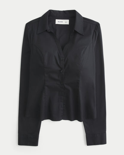 Hollister Hollister Ciara Long-Sleeve Satin Tie Shirt