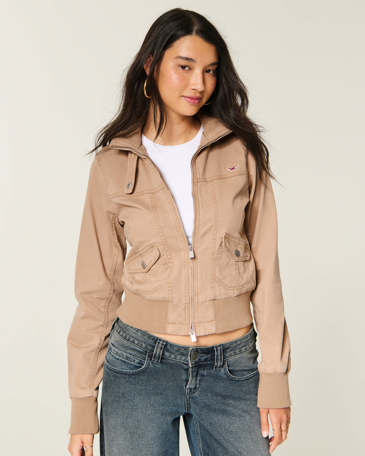 Hollister Twill Zip-Up Jacket