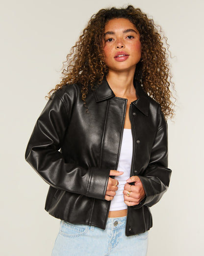 Hollister Faux Leather Bubble Bomber Jacket