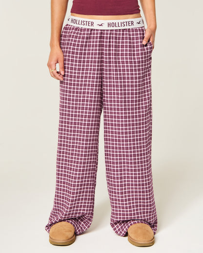 Hollister Low-Rise Logo Waist Flannel Pants