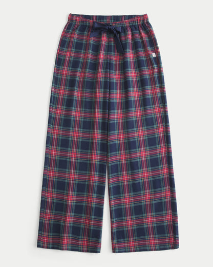 Hollister Satin Tie Flannel Wide-Leg Pants