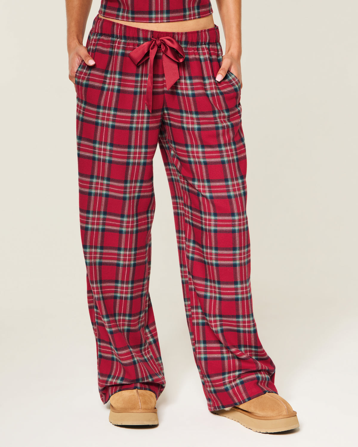 Hollister Satin Tie Flannel Wide-Leg Pants
