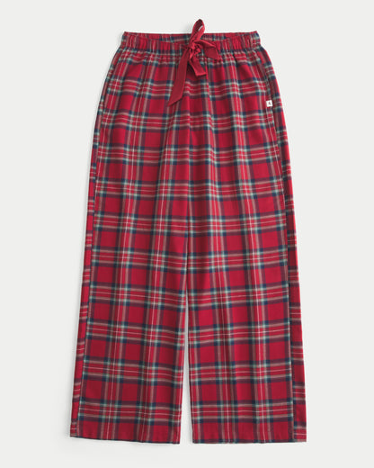 Hollister Satin Tie Flannel Wide-Leg Pants