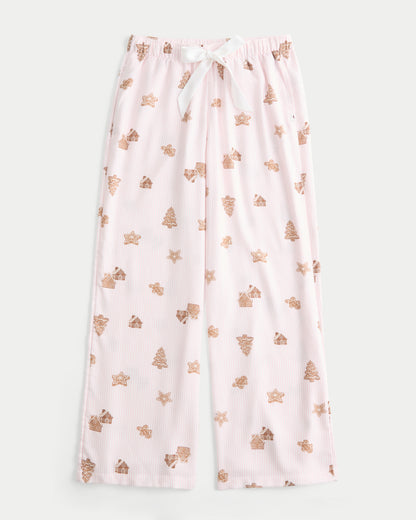 Hollister Satin Tie Flannel Wide-Leg Pants