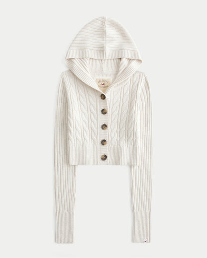 Hollister Shrunken Cable-Knit Hooded Cardigan