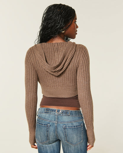 Hollister Shrunken Cable-Knit Hooded Cardigan