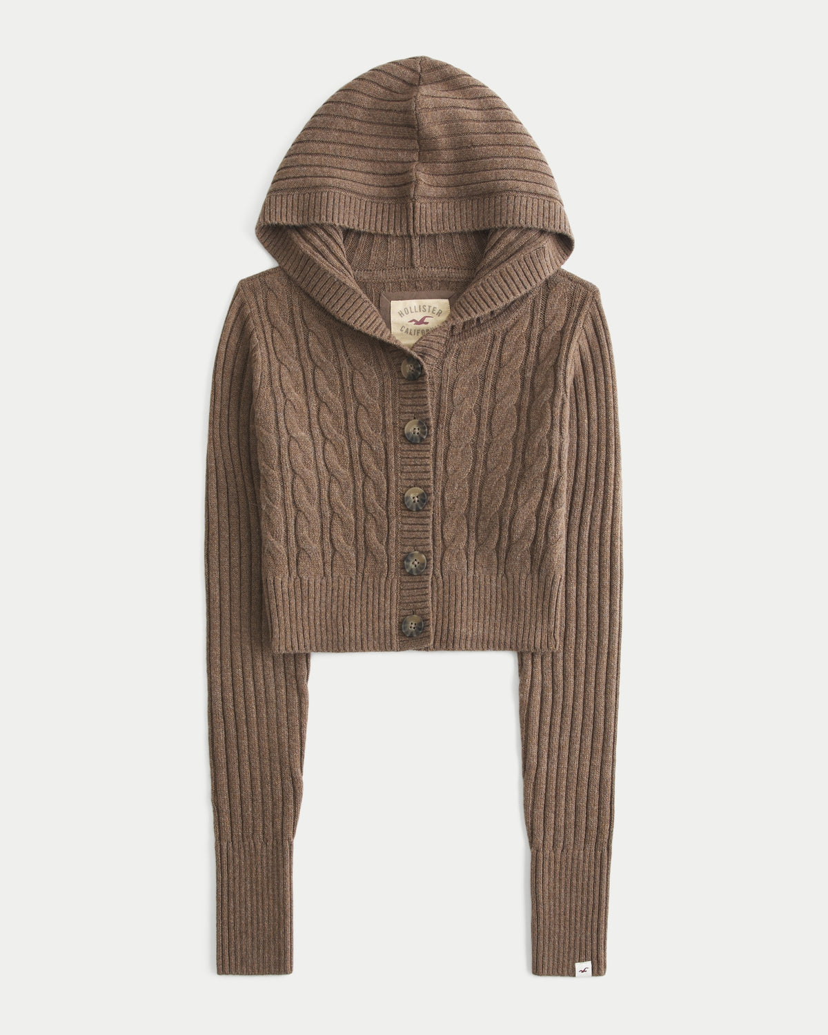 Hollister Shrunken Cable-Knit Hooded Cardigan