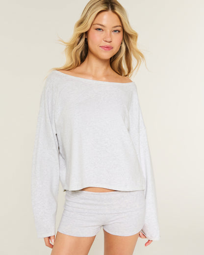 Hollister Easy Off-the-Shoulder Leopard Print Terry Sweatshirt