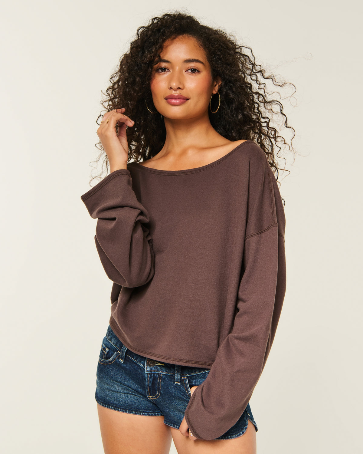 Hollister Easy Off-the-Shoulder Leopard Print Terry Sweatshirt