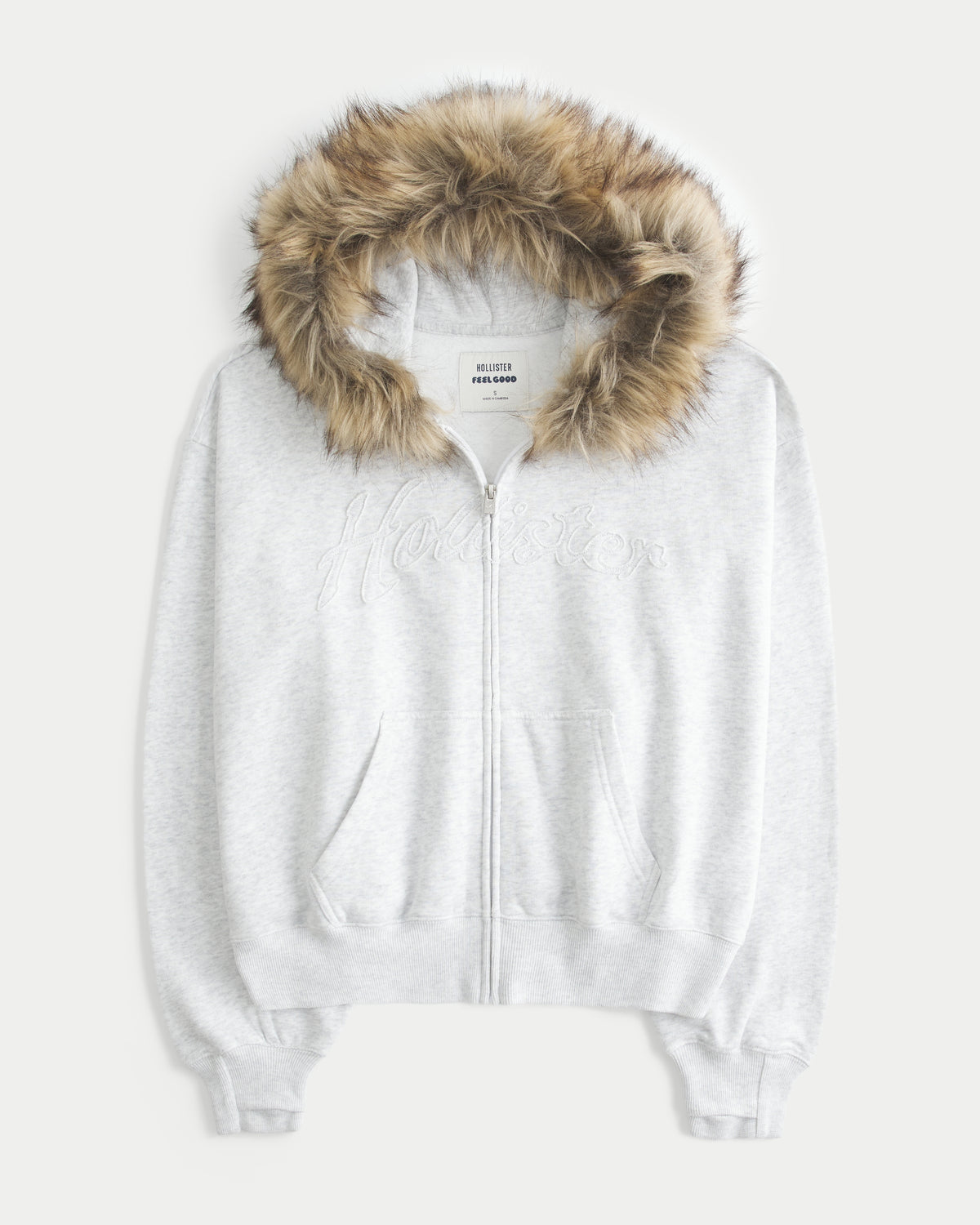 Hollister Hollister Feel Good Faux Fur Trim Logo Zip-Up Hoodie