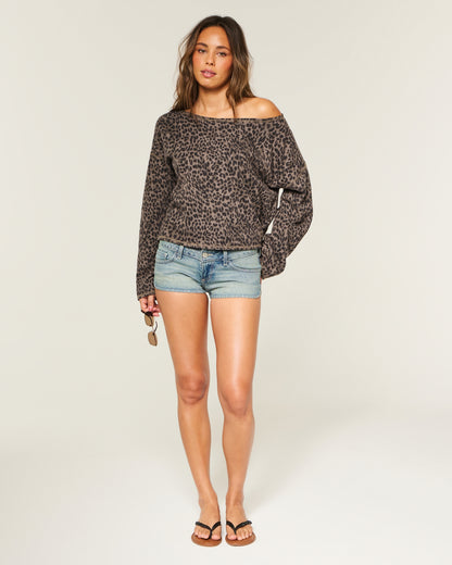 Hollister Easy Off-the-Shoulder Leopard Print Terry Sweatshirt