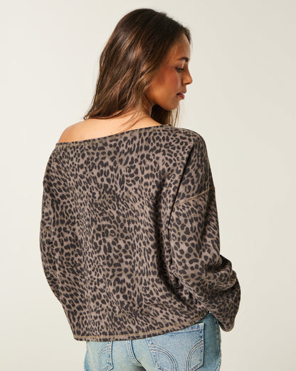 Hollister Easy Off-the-Shoulder Leopard Print Terry Sweatshirt