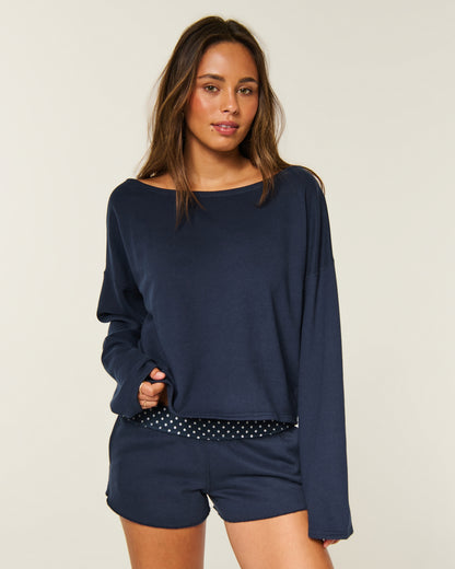 Hollister Easy Off-the-Shoulder Leopard Print Terry Sweatshirt