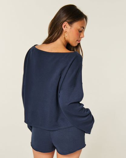 Hollister Easy Off-the-Shoulder Leopard Print Terry Sweatshirt