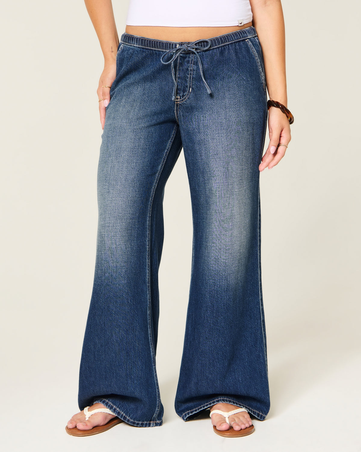 Hollister Ultra Low-Rise Drapey Pull-On Wide-Leg Jeans
