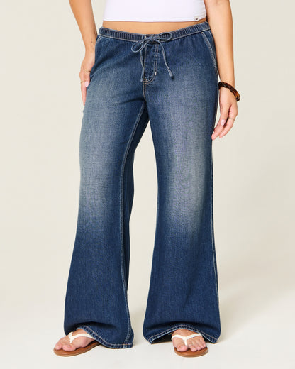 Hollister Ultra Low-Rise Drapey Pull-On Wide-Leg Jeans
