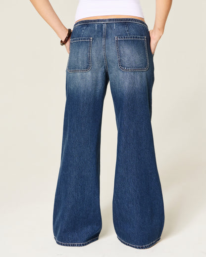 Hollister Ultra Low-Rise Drapey Pull-On Wide-Leg Jeans