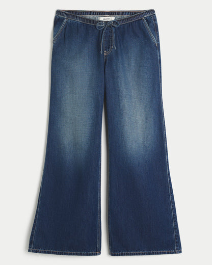 Hollister Ultra Low-Rise Drapey Pull-On Wide-Leg Jeans