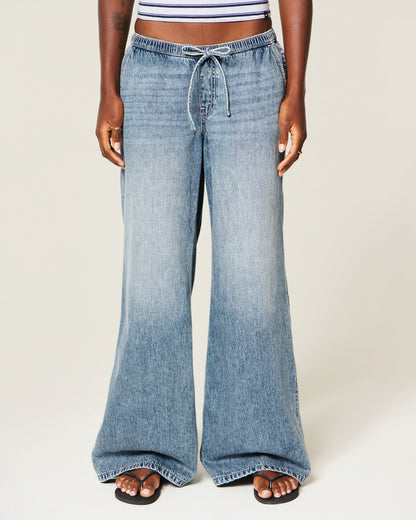 Hollister Ultra Low-Rise Drapey Pull-On Wide-Leg Jeans