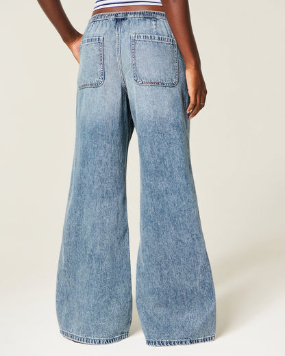 Hollister Ultra Low-Rise Drapey Pull-On Wide-Leg Jeans