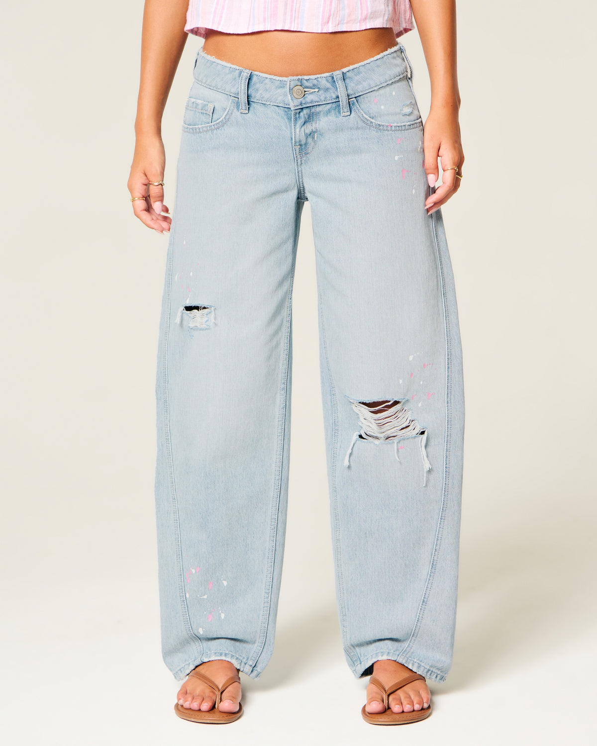 Hollister Ultra Low-Rise Paint Splatter Barrel Jeans