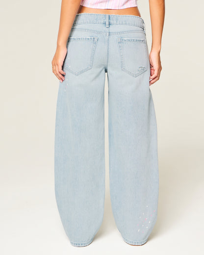 Hollister Ultra Low-Rise Paint Splatter Barrel Jeans