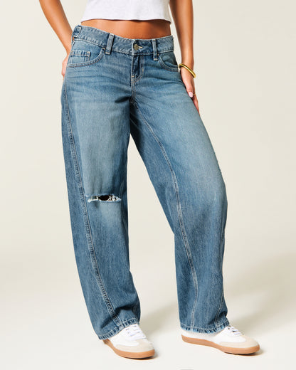 Hollister Hollister Andi Adjustable Waist Ultra Low-Rise Distressed Barrel Jeans