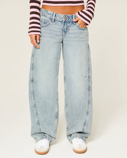 Hollister Hollister Andi Adjustable Waist Ultra Low-Rise Distressed Barrel Jeans