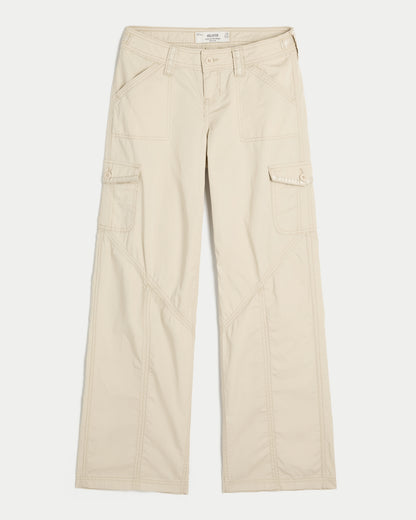 Hollister Hollister Andi Adjustable Waist Ultra Low-Rise Baggy Satin Trim Pants