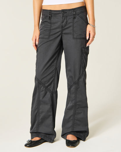 Hollister Hollister Andi Adjustable Waist Ultra Low-Rise Baggy Satin Trim Pants