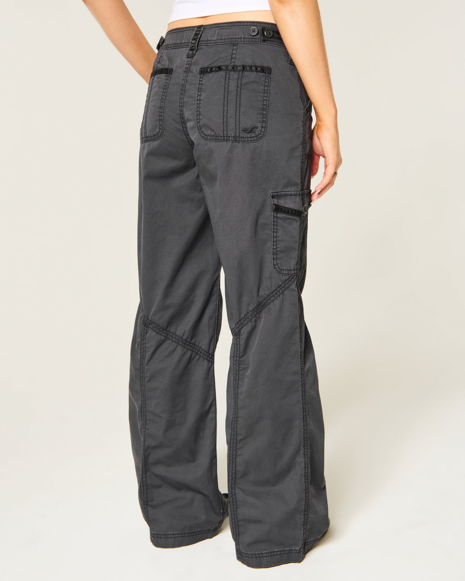 Hollister Hollister Andi Adjustable Waist Ultra Low-Rise Baggy Satin Trim Pants